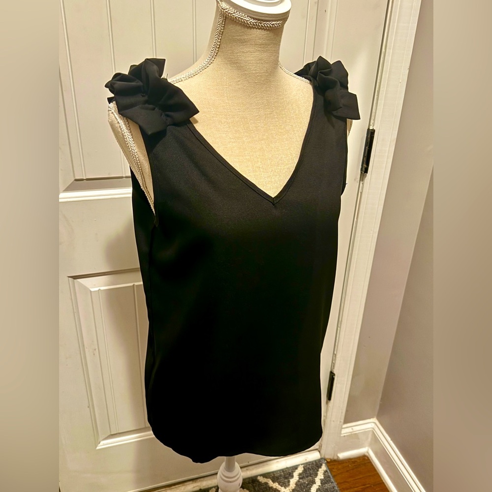 Black Ruffle Sleeve V-Neck Tank